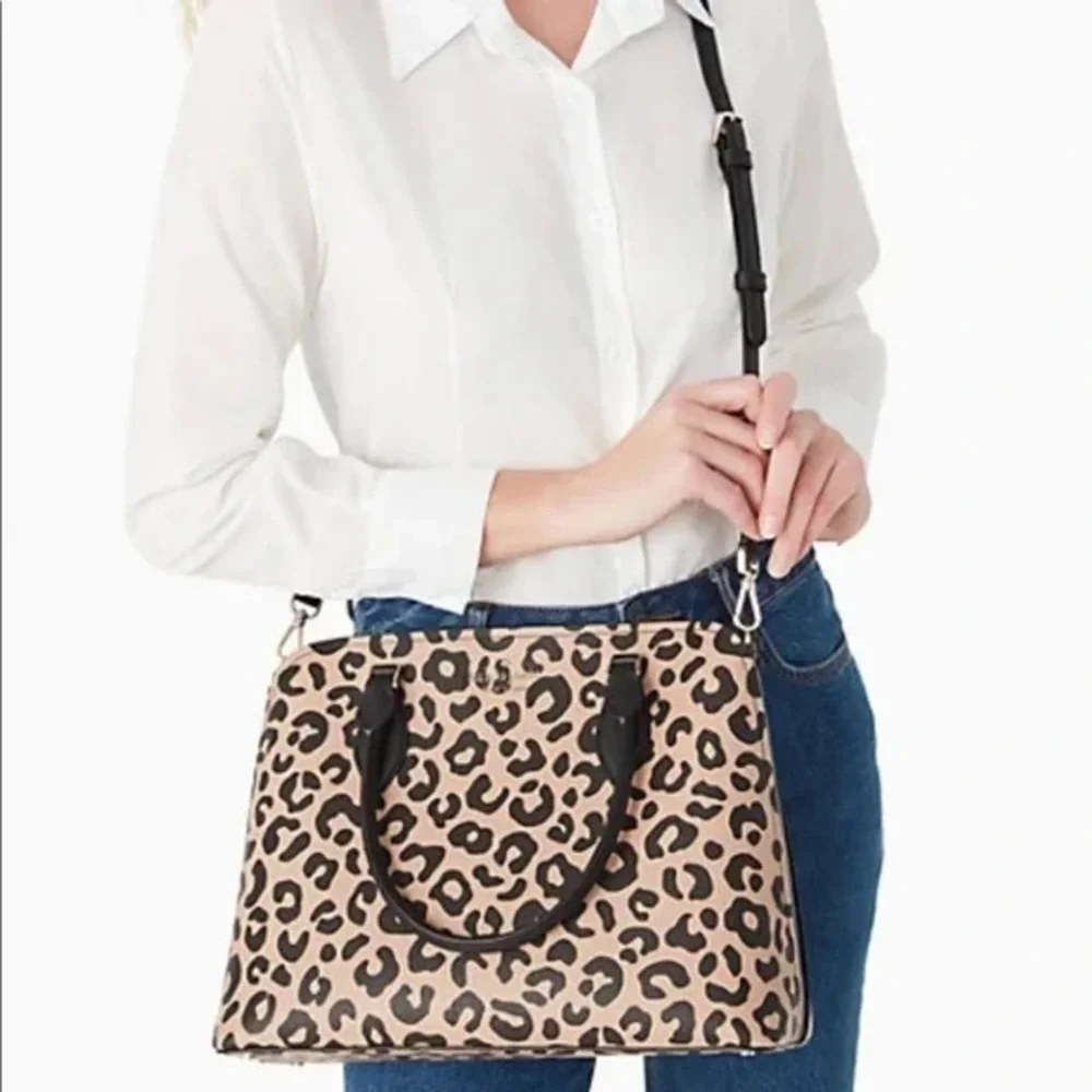 New Kate Spade New York Darcy Leopard Cheetah Large Satchel Shoulder Bag Purse - Picture 4 of 17